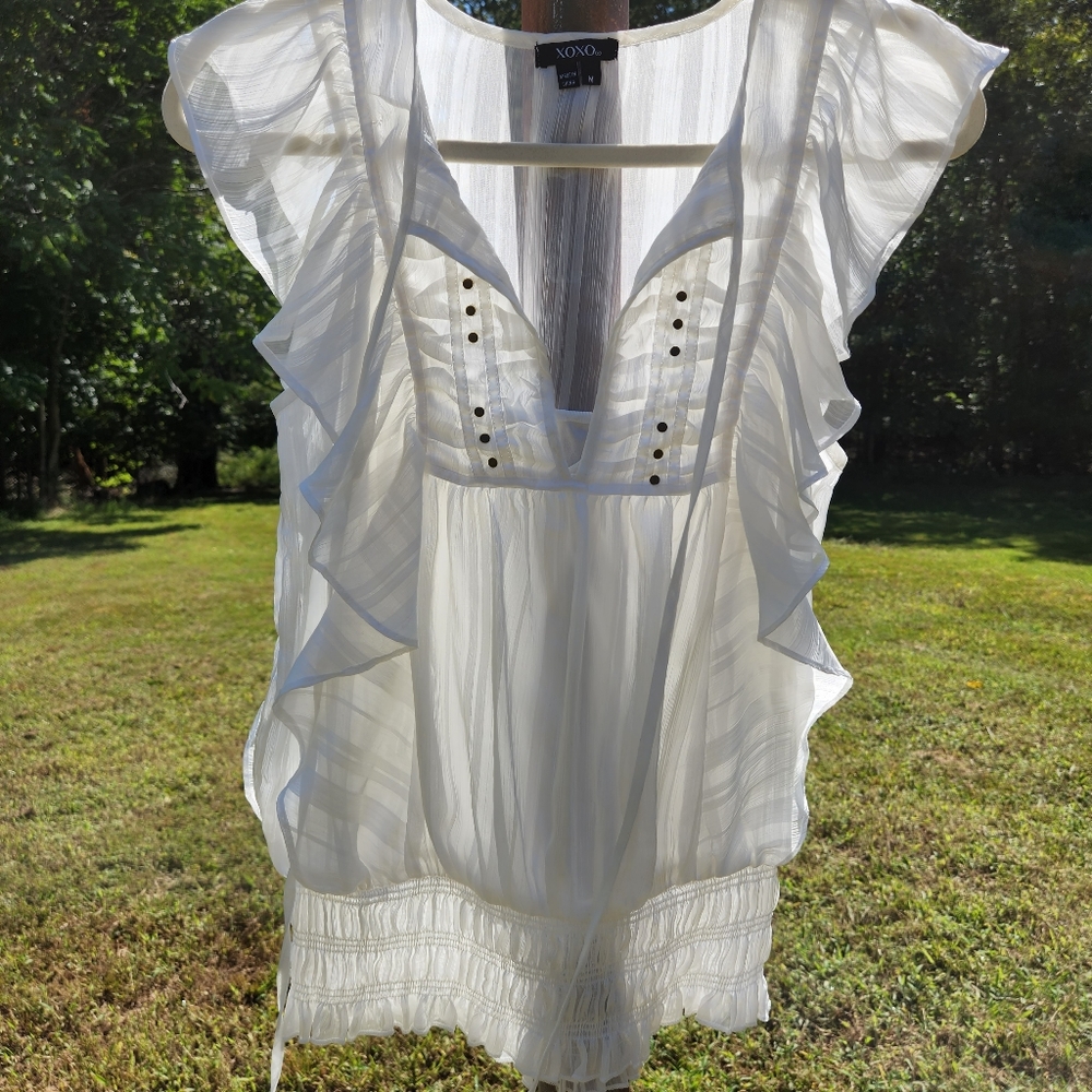 XOXO White Top With Flutter Sleeves M